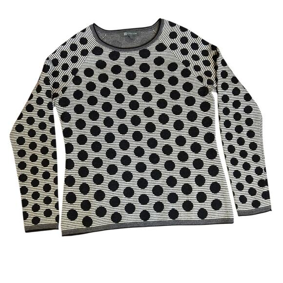 TITLE NINE Black Grey White Wool Blend Polka Dot Stripes Sweater Women's LARGE - Picture 1 of 7